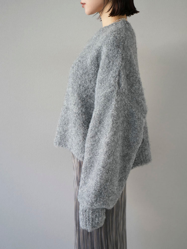予約]ウール混ブークレショートニットプルオーバー/グレー – Lumier