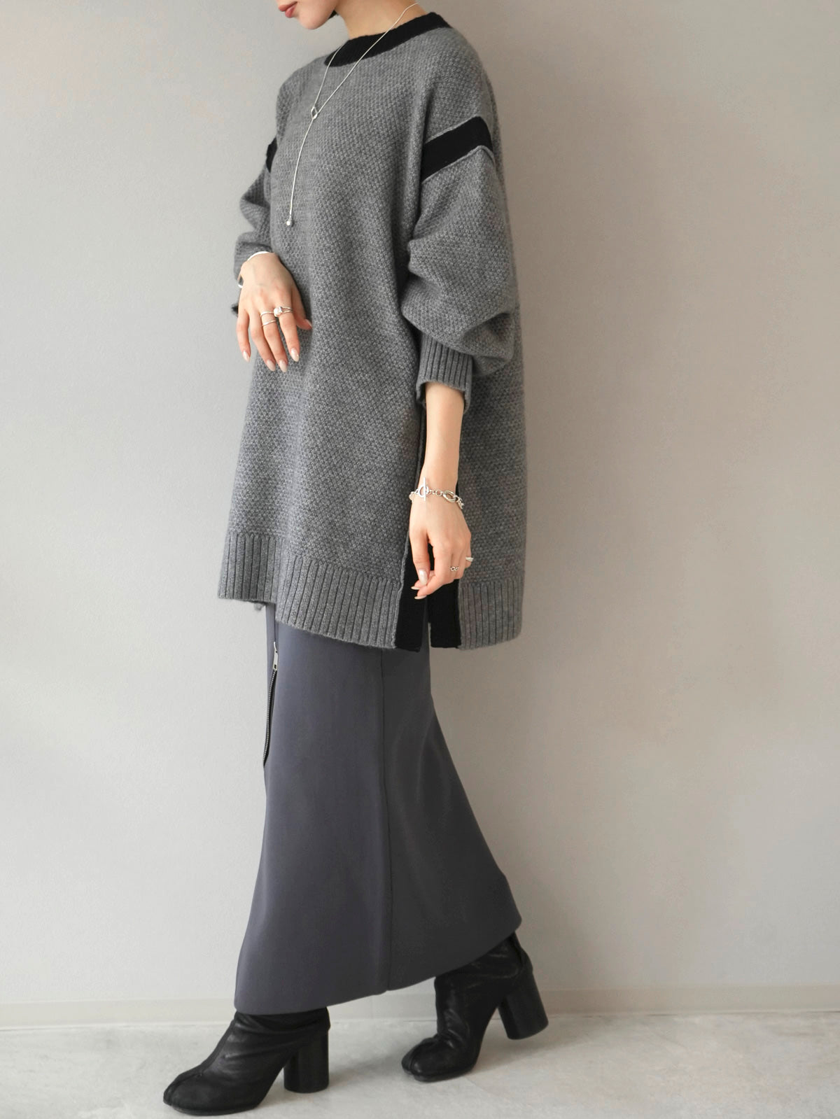 Pre-order] Front zip knit tight skirt/charcoal – Lumier