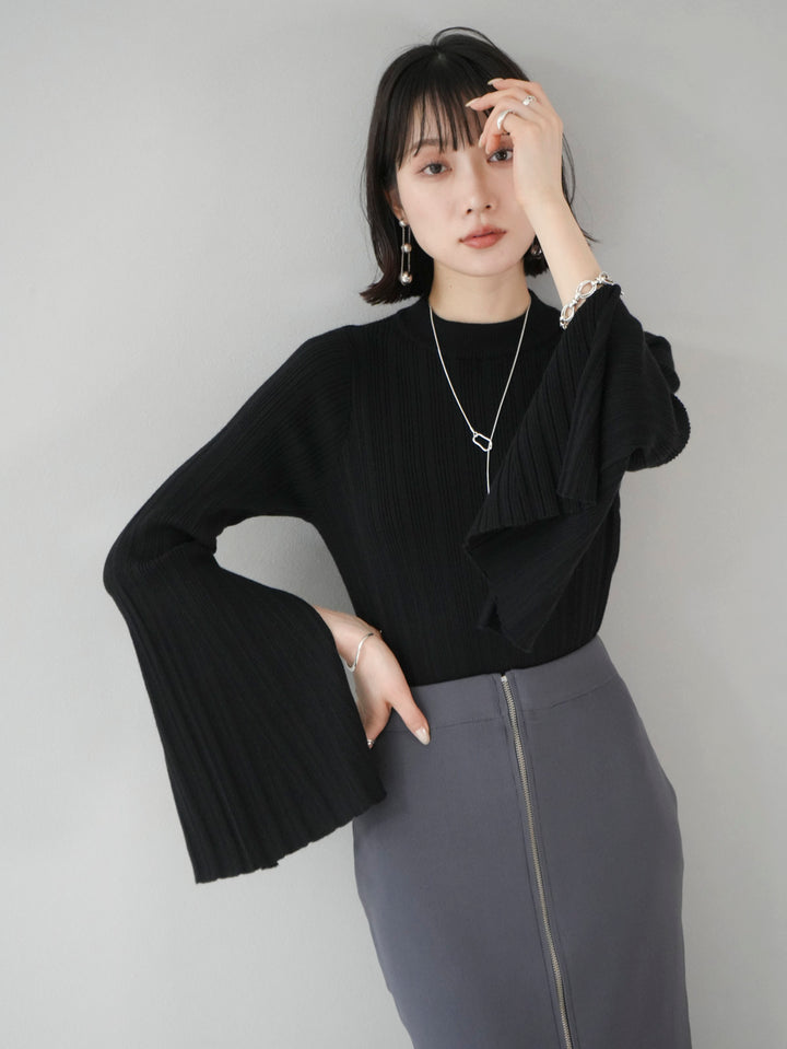 [Pre-order] Front zip knit tight skirt/charcoal