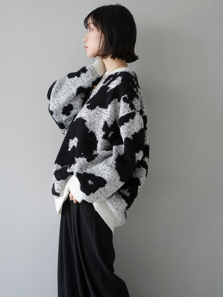 [Pre-order] Mixed-material nuanced knit/ivory x black