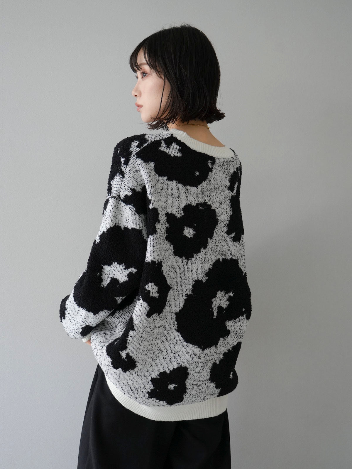 予約]異素材ニュアンス柄ニット/アイボリーxブラック – Lumier