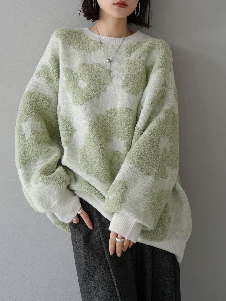 [Pre-order] Mixed-material nuanced knit/ivory x green