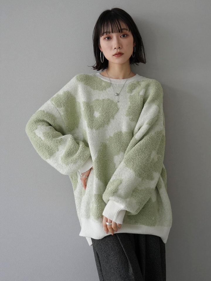 [Pre-order] Mixed-material nuanced knit/ivory x green