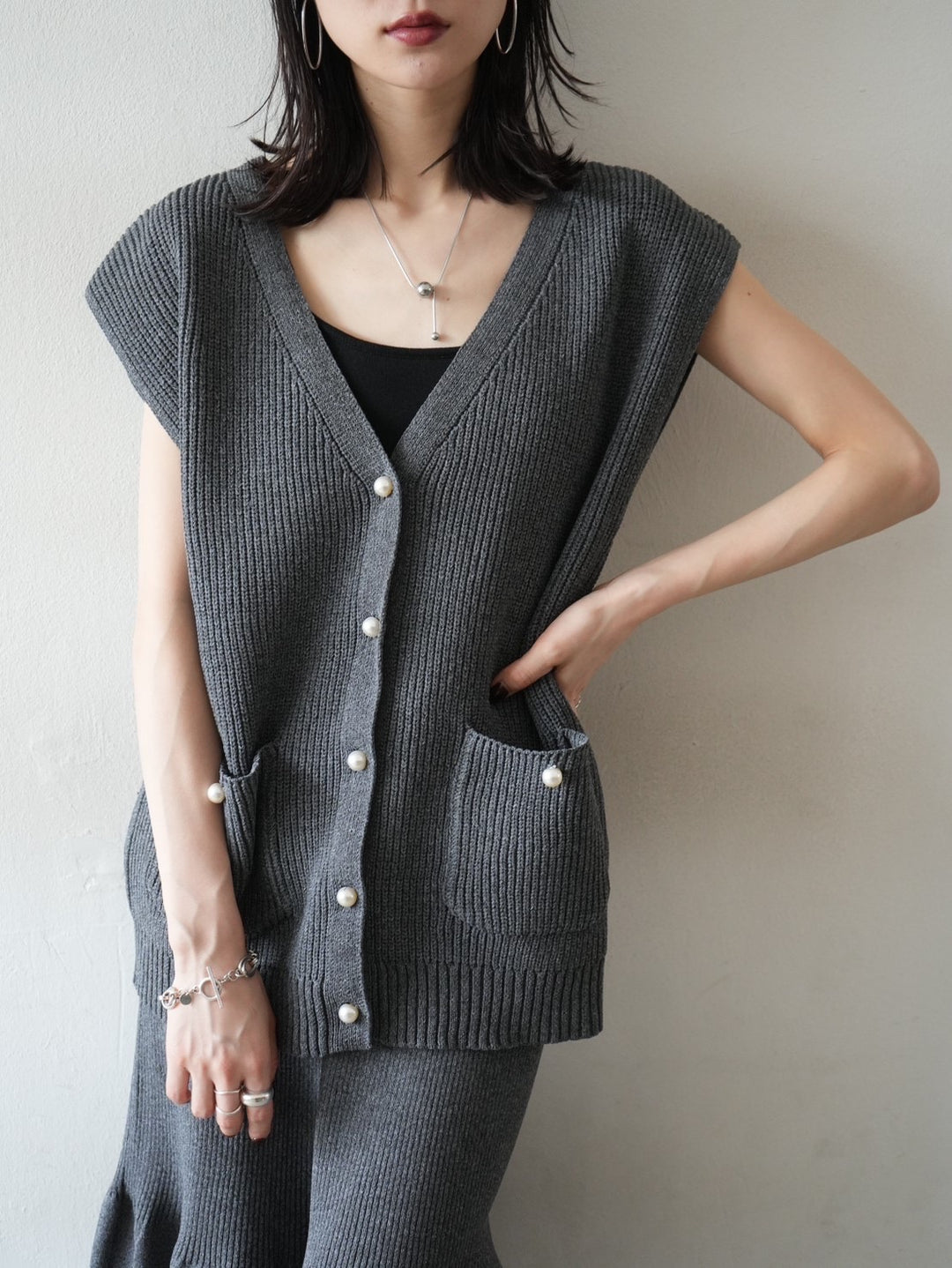 [Pre-order] Mermaid polyester knit skirt/charcoal