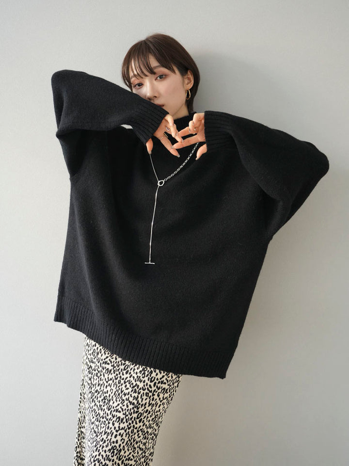 [Pre-order] Basic high neck over knit pullover/black