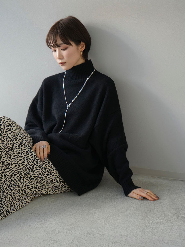 [Pre-order] Basic high neck over knit pullover/black
