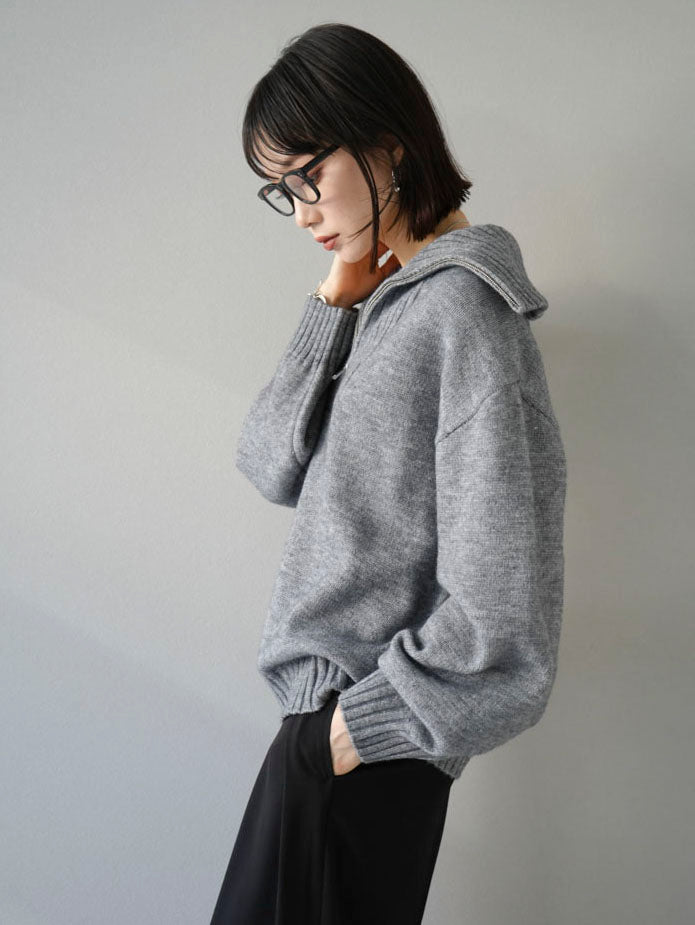 [Pre-order] Half-zip high-neck knit pullover/gray