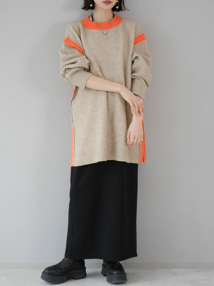 [Pre-order] Side slit bicolor over knit/beige