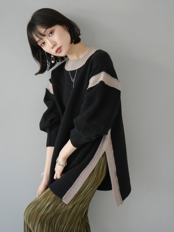 [Pre-order] Side slit bicolor over knit/black