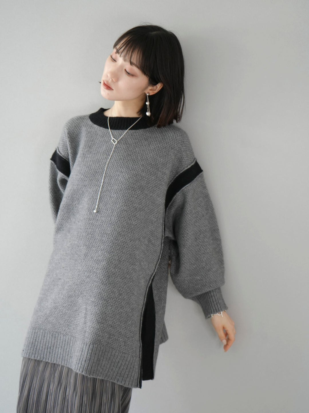 [Pre-order] Side slit bicolor over knit/gray