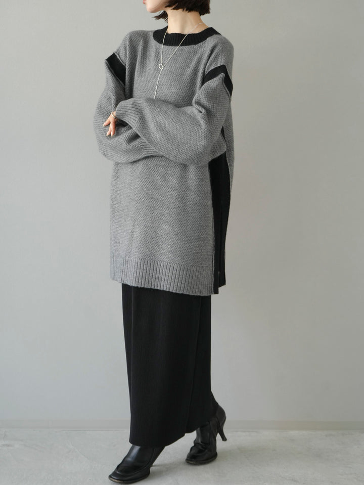 [Pre-order] Side slit bicolor over knit/gray