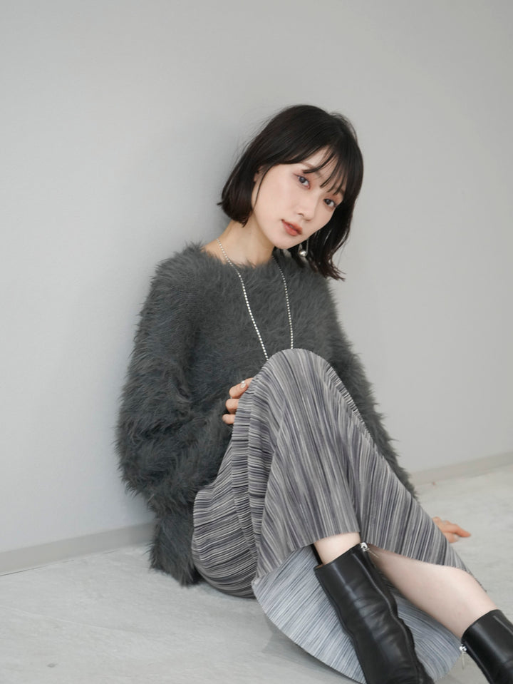 [Pre-order] Crew neck shaggy knit/charcoal