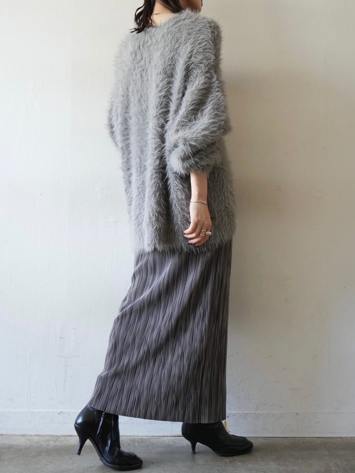 [Pre-order] V-neck shaggy knit cardigan/gray