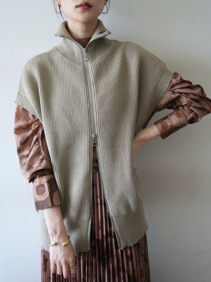 [Pre-order] Double ZIP polyester knit vest/beige