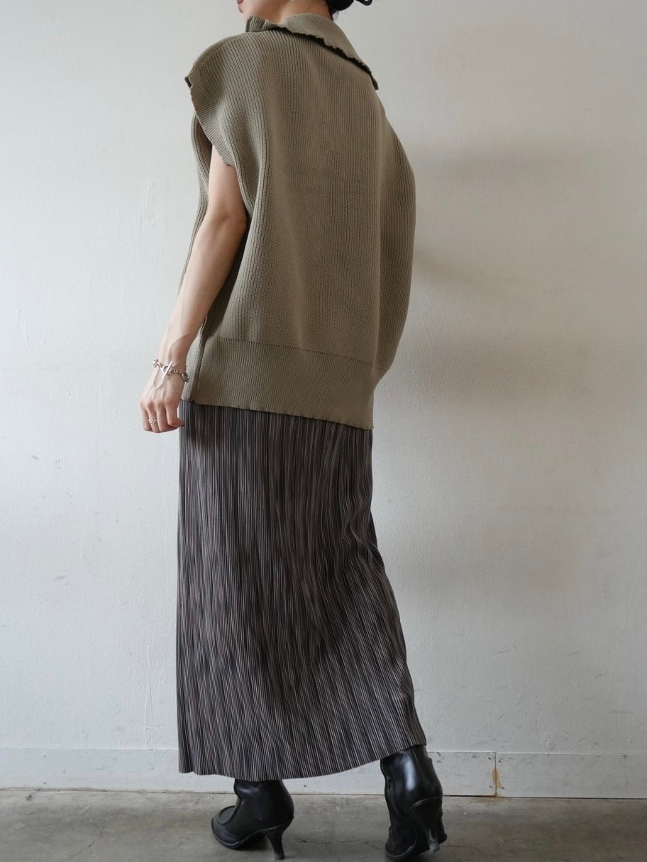 [Pre-order] Double ZIP polyester knit vest/beige