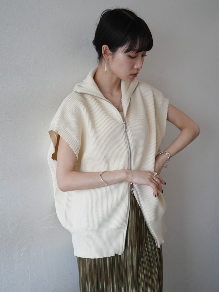 [Pre-order] Double zip polyester knit vest/ivory