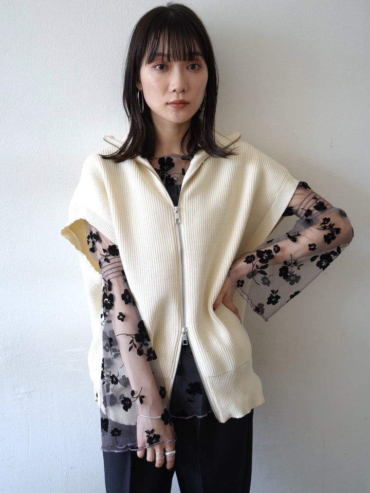[Pre-order] Double zip polyester knit vest/ivory