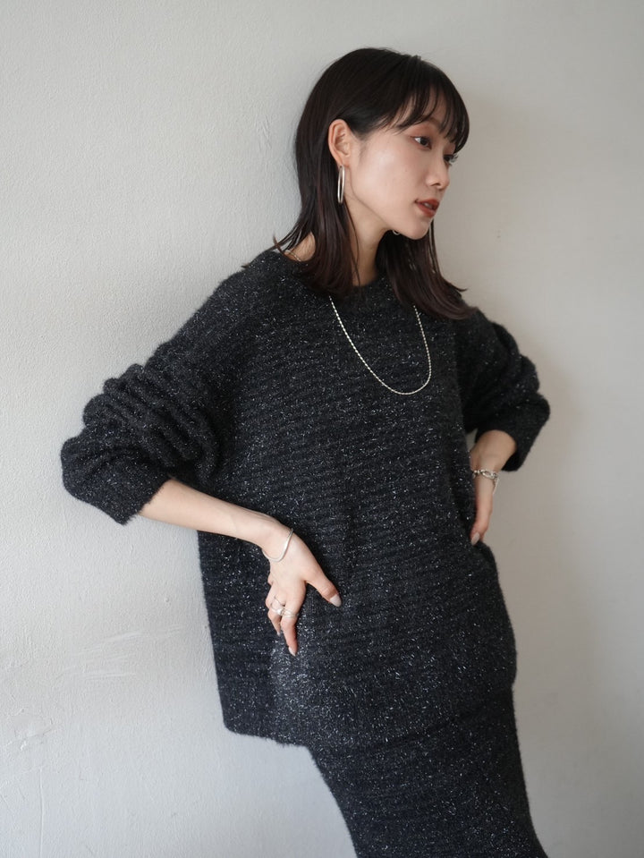 [Pre-order] Glittery jagged knit pullover/black