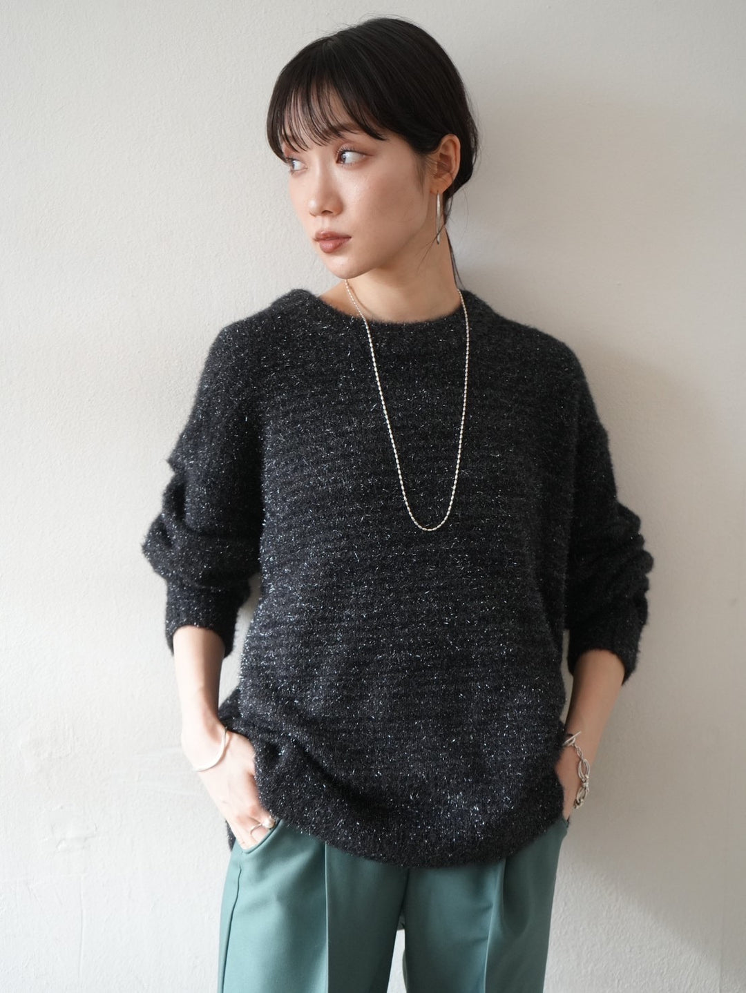 [Pre-order] Glittery jagged knit pullover/black