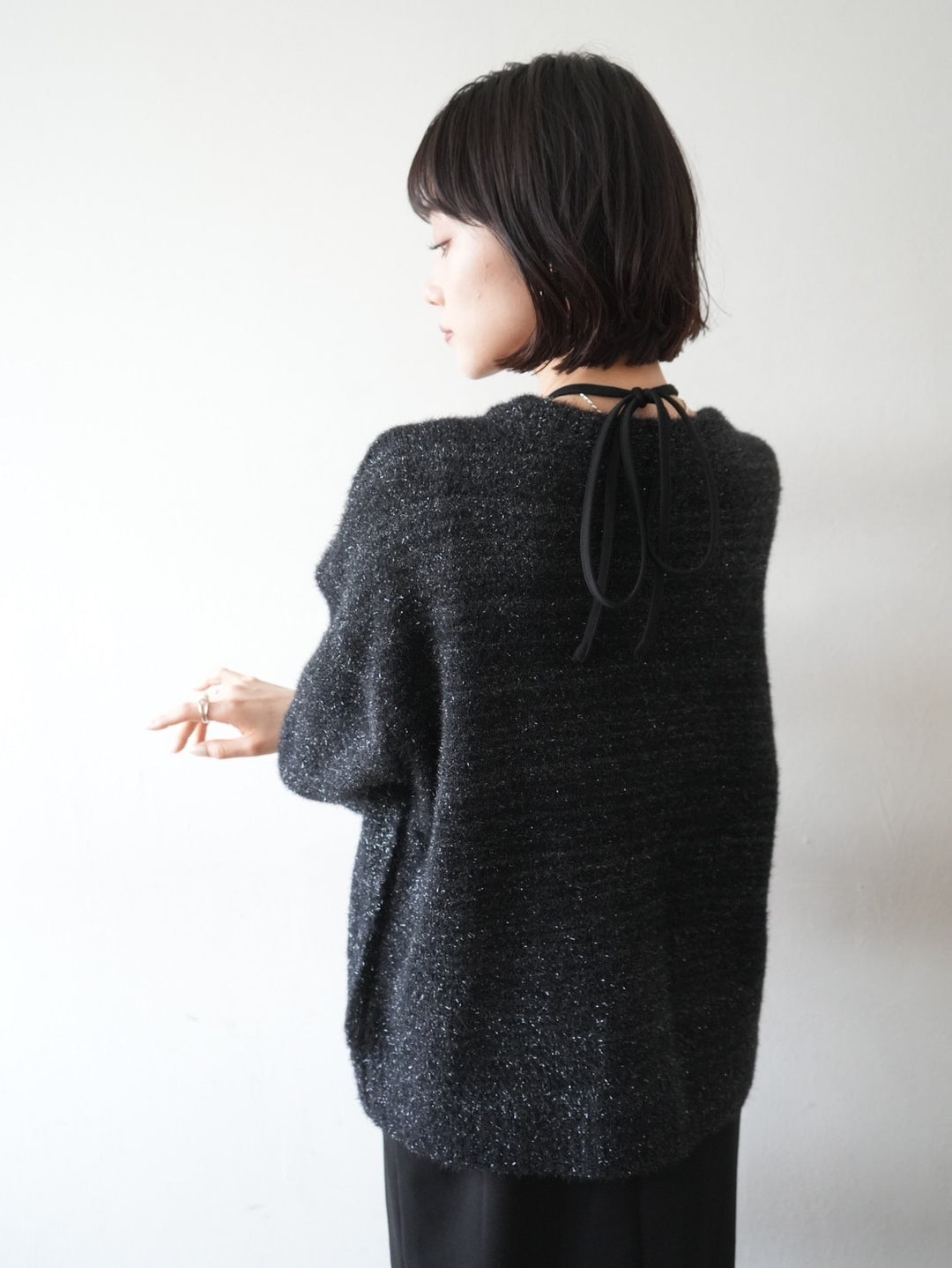 [Pre-order] Glittery jagged knit pullover/black