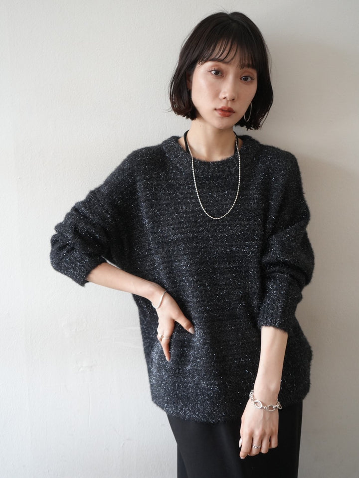 [Pre-order] Glittery jagged knit pullover/black