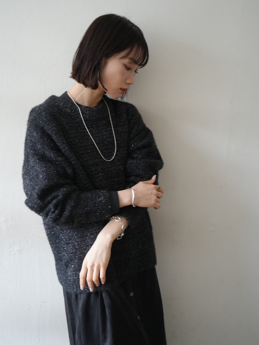 [Pre-order] Glittery jagged knit pullover/black