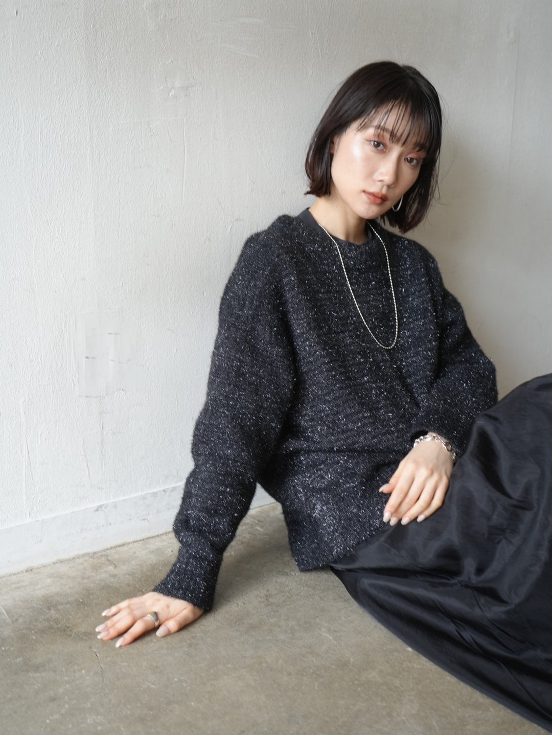 [Pre-order] Glittery jagged knit pullover/black