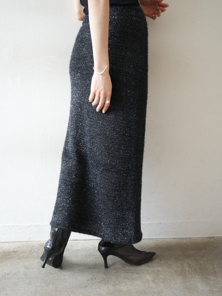 [Pre-order] Glitter Shaggy Knit Tight Skirt/Black