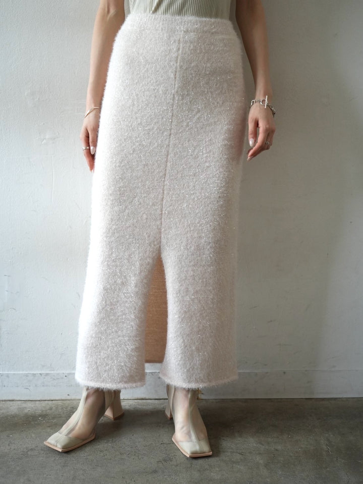 [Pre-order] Glittery shaggy knit tight skirt/ivory
