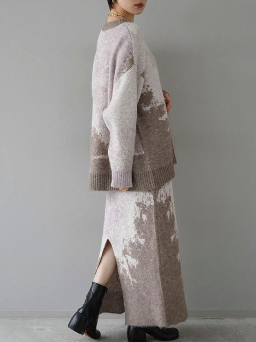 [Pre-order] Mohair-touch nuanced knit skirt/pink