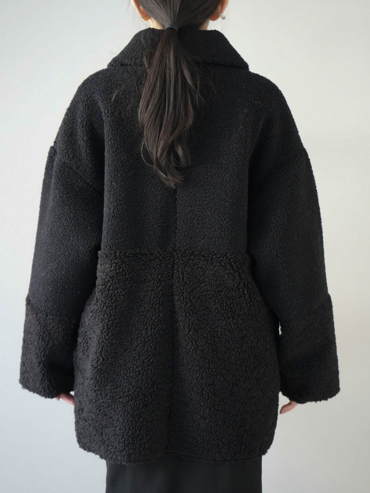 ドゥロワー  ファーポケット ブラック　ムートン　38 ショート丈　切り替え ドゥロワー ファーポケット ブラックムートン38 ショート丈切り替え