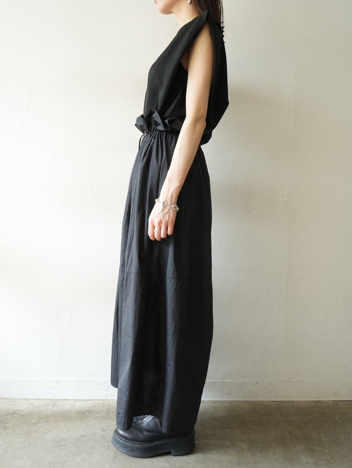 Milano Rib Tuck Shoulder Docking Nylon Dress/Black x Black