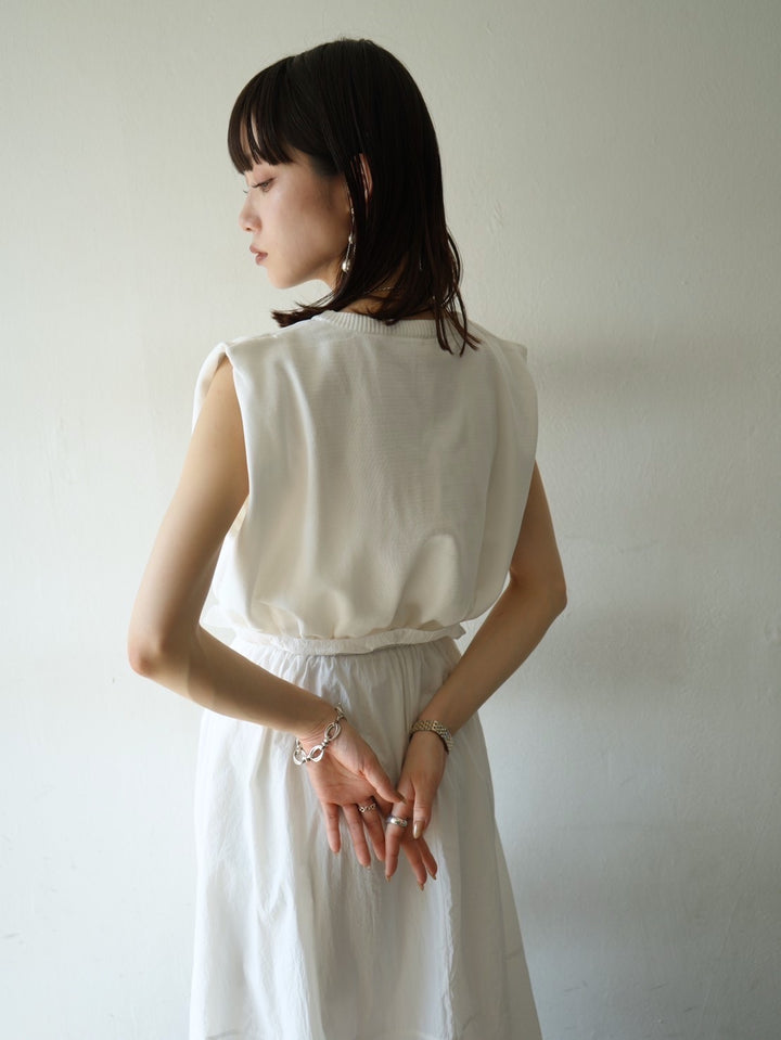 Milano rib tuck shoulder docking nylon dress/white x white