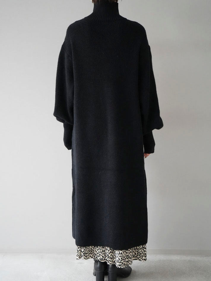 [Pre-order] Long turtleneck knit cardigan/black