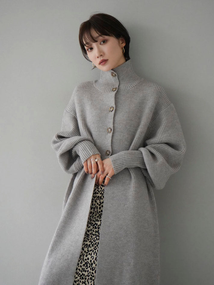 [Pre-order] Long turtleneck knit cardigan/gray