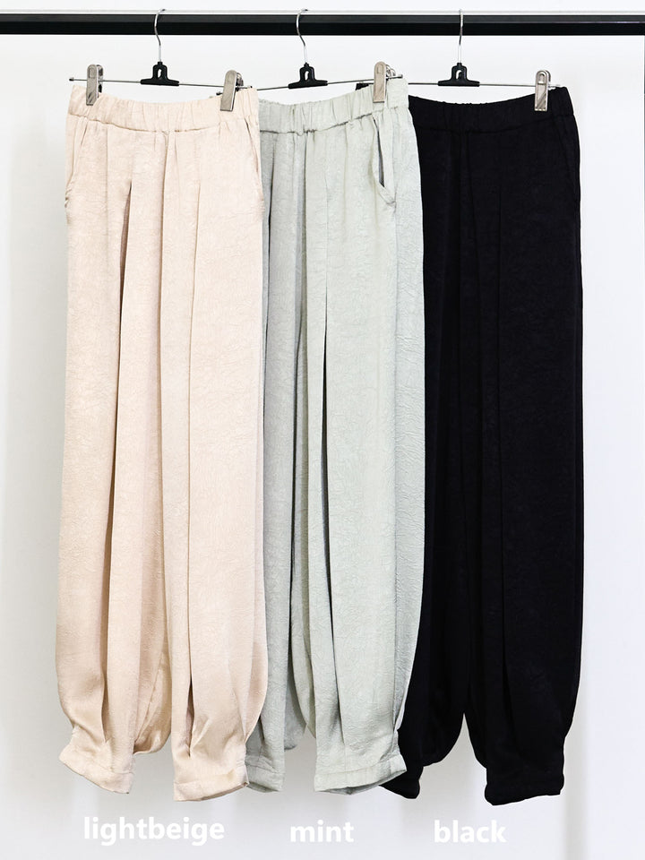 【Allure】[SET]スラブツイードフリンジテーラージャケット+ワッシャーサテンタックジョガーパンツ(2set)