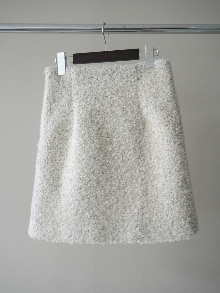 [SET]レザー切替ブークレブルゾン+袖ボタンボトルネックリブニットトップス+ブークレミニスカート(3set)