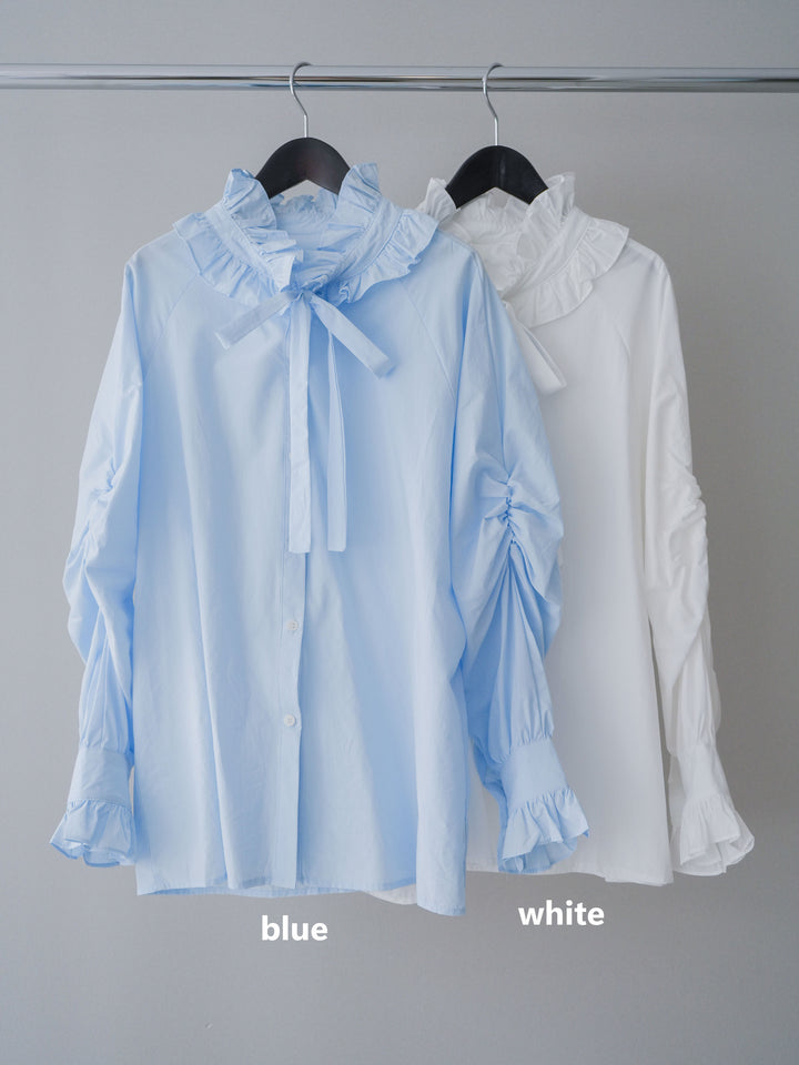 [SET]フリルネックギャザーブラウス+編み込みベルト付タックワイドパンツ(2set)