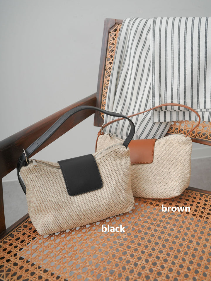 [予約]レザーフラップメッシュバッグ/brown