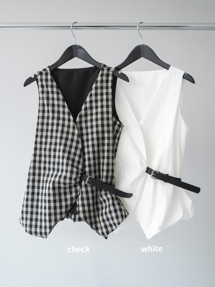 [SET]ベルトデザインバルーンブラウス+レースタックイージーパンツ(2set)