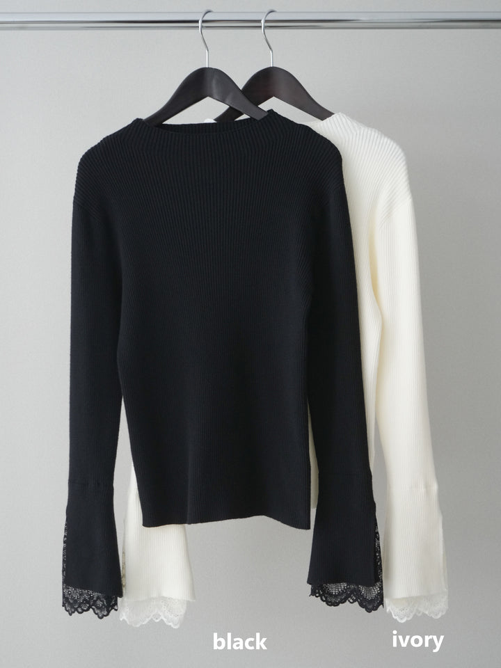 [SET]袖スカラップレースオフネックニットトップス+ウエスト巻きデザインドロストコットンナイロンパンツ(2set)