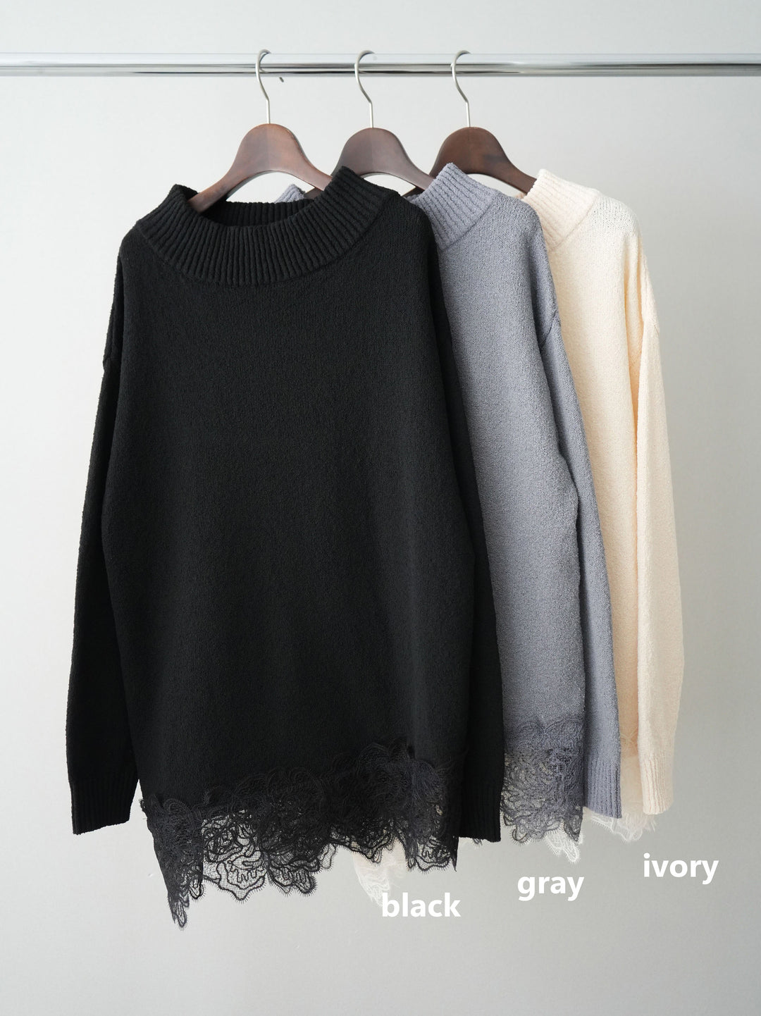 [SET]アシンメトリーレースヘムニットプルオーバー+2WAYデザインスウェットパンツ(2set)