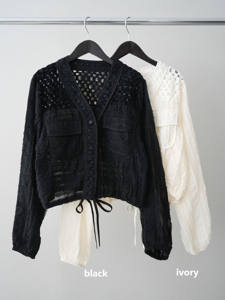 [SET]パッチワークシアーフリルブルゾン+パッチワークシアーフリルブルゾン(2set)
