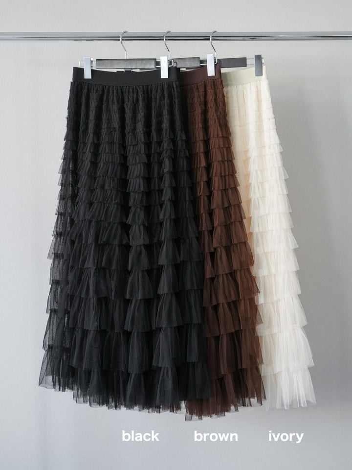 [SET] 花朵刺繡V領寬鬆針織開襟衫 + 薄紗層疊裙 (2套)