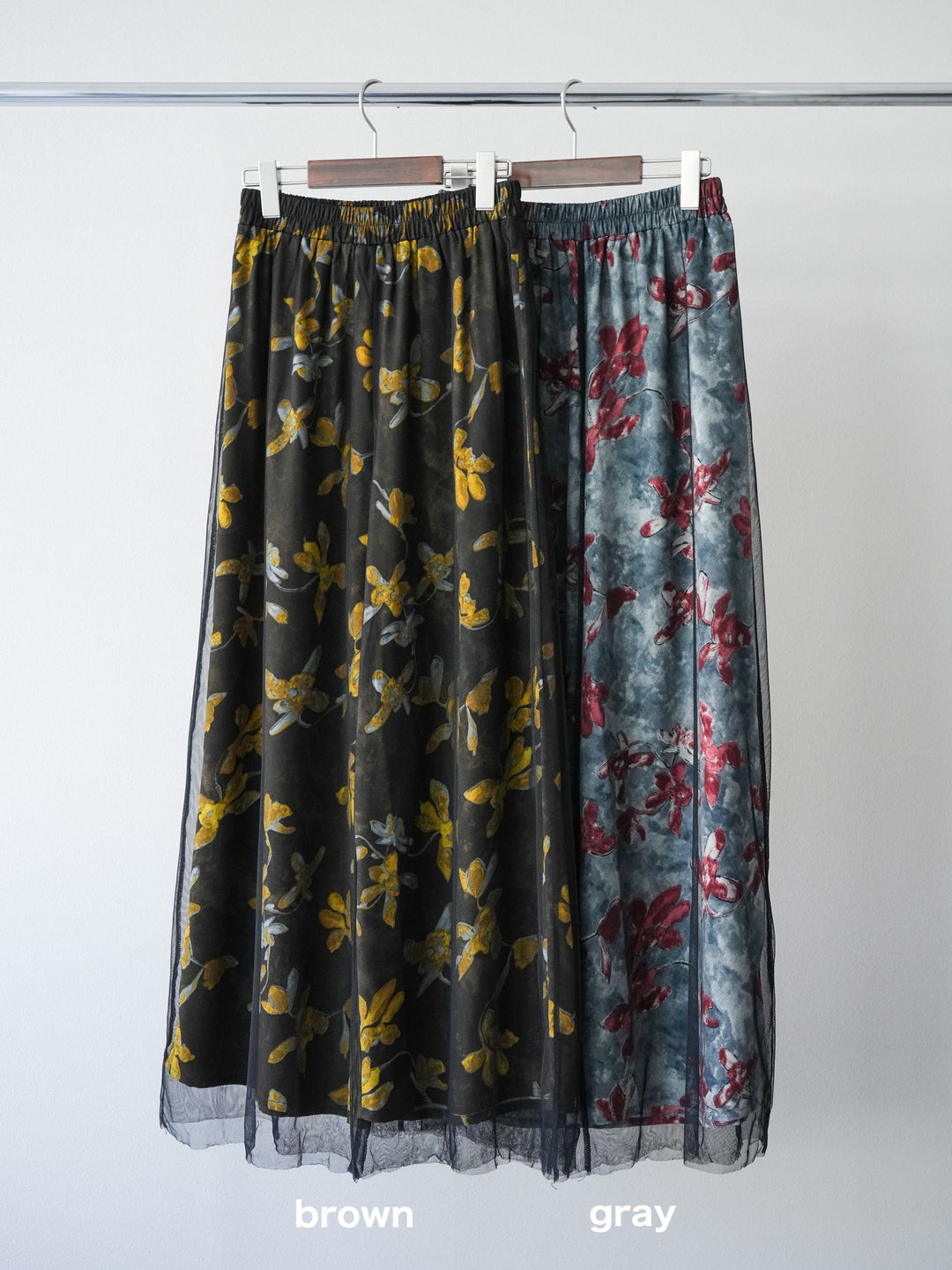 [SET]襟付きカットリブボタンワンピース+フラワープリントチュールレイヤードパンツ(2set)