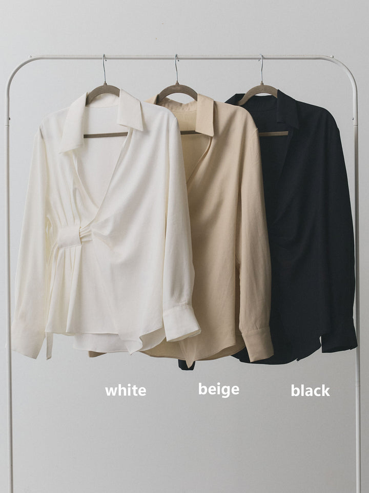 【Allure】[SET]ドレープデザインシャツ+ベルト付ダブルループワイドパンツ(2set)