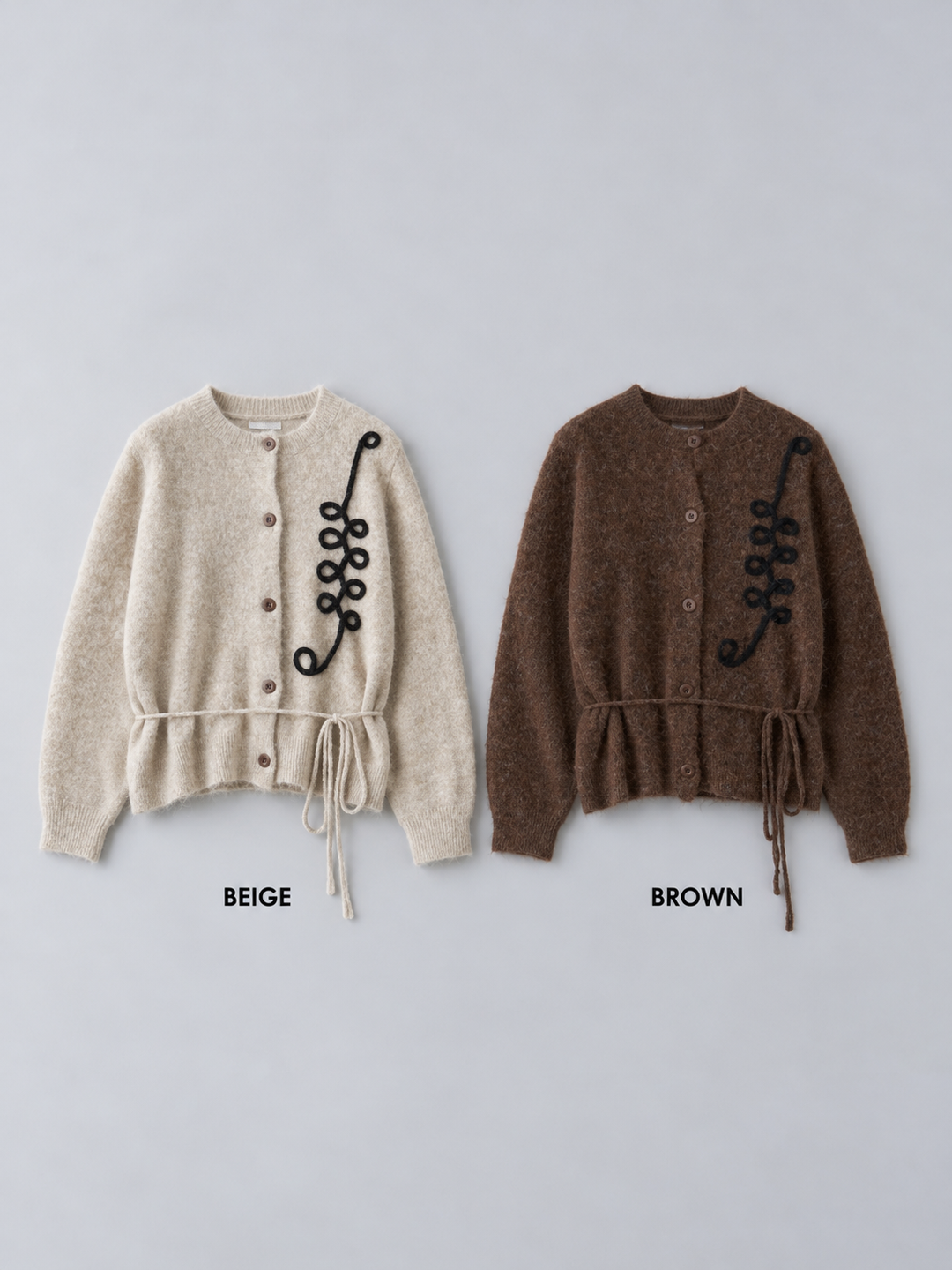 【套裝】環形刺繡開襟衫+絲絨蕾絲垂褶喇叭裙（兩件套）