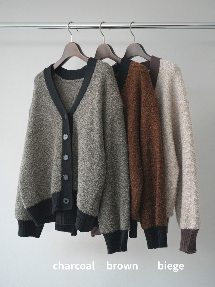 [SET]ブークレバイカラーニットカーディガン+ブークレバイカラータイトニットスカート(2set)