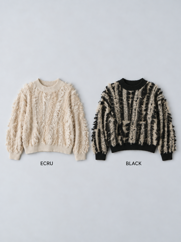 [SET]フリンジジャガードニットプルオーバー+クレープデシンフラップ付きストレートスカート(2set)