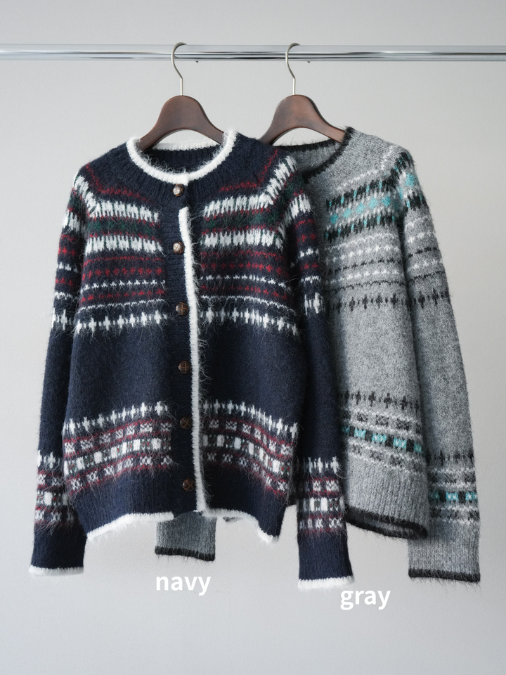 [SET]求心柄ウッドボタンニットカーディガン+求心柄ウッドボタンニットカーディガン(2set)